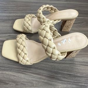 Heeled Sandals Braided Leather Two Strap Open Toe Size 10